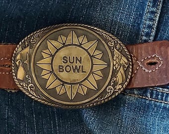 RARE Tony Lama Brass Belt Buckle Sun Bowl Western Accessory-Texas College Football Bowl Sun Bowl Belt Buckle Statement Buckle Collectible