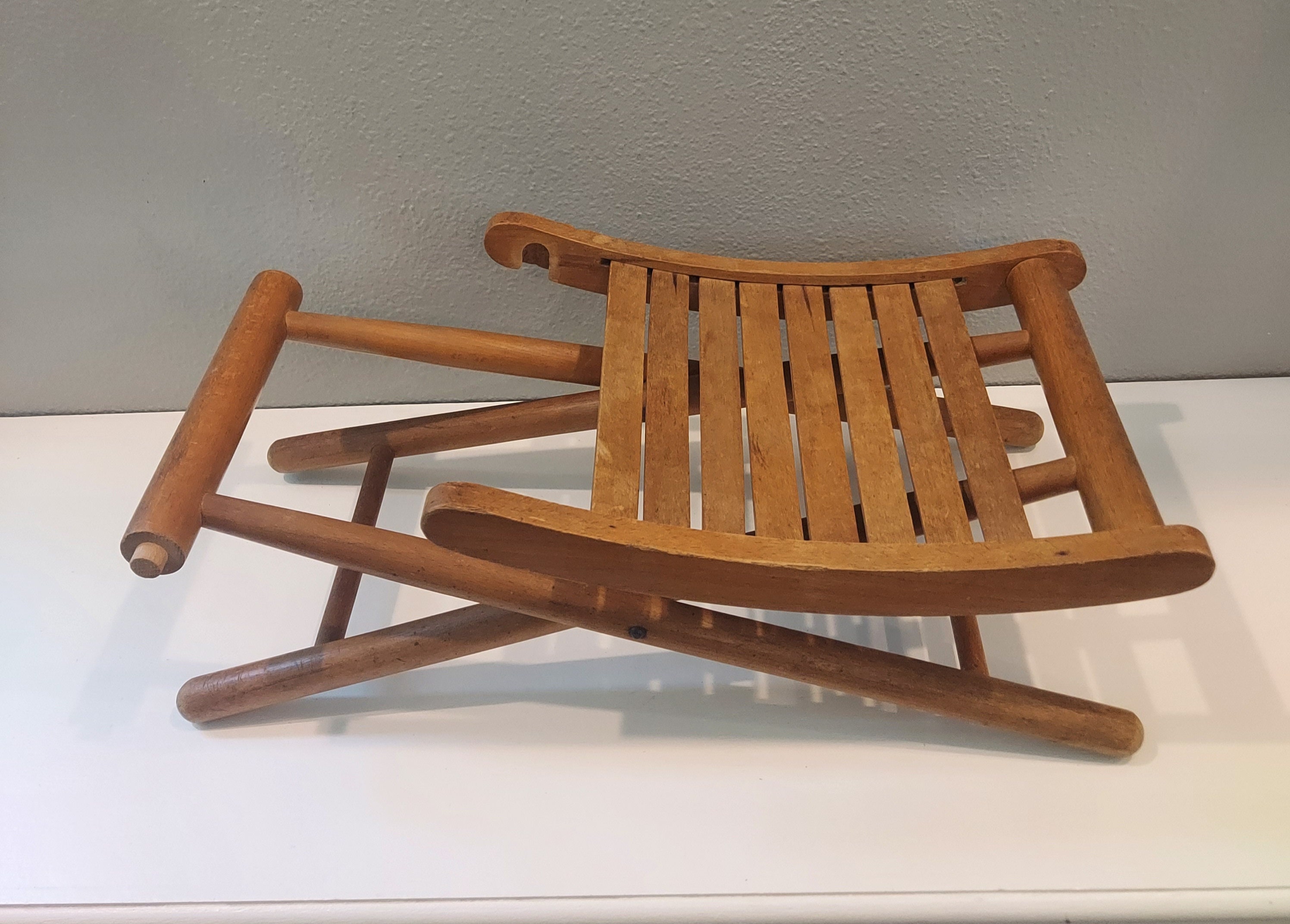 RARE MCM Wood Camping Stool Folding Chair Yugoslavia-50s Slat Wood ...