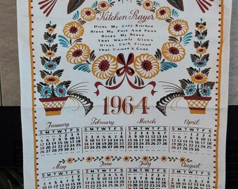 RARE VTG 1964 Kitchen Prayer Hanging Wall Calendar Textile Art Collectible-1964 Birth Year Cloth Calendar You can Frame Upper Half & Gift It