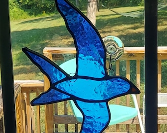 Atrapasol de golondrina azul de vitral vintage hecho a mano, raro, para ventana o pared, ideal para colgar, desde estilo bohemio hasta rústico.