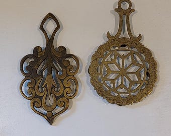 RARE Vintage Trivets Dayagi Israel Brass Trivet & MYK India Brass Trivet-Aged Brass Trivet Decor for Kitchen Serving or as Plant Holders