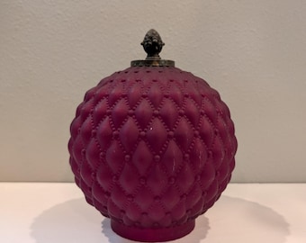 Very RARE Cranberry Ruby Red Satin Diamond Quilt Glass Ball Lamp Shade/Parlor Lamp/Swag Lamp 4" fitter Glass Shade-Victorian Era Glass Shade