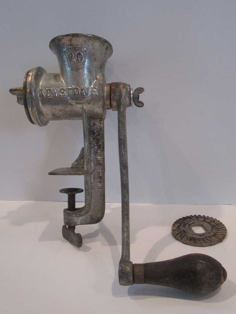 Vintage Keystone Grinder 20Cast Iron Meat Grinder With Wood Handle