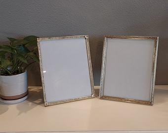 Vintage Gold Metal Picture Frames 8 x 10 Photo Frame Set-Faux Pearl Embossed Frame & Raised Leaf Frame-Boho To Farmhouse Decor-Wedding Frame