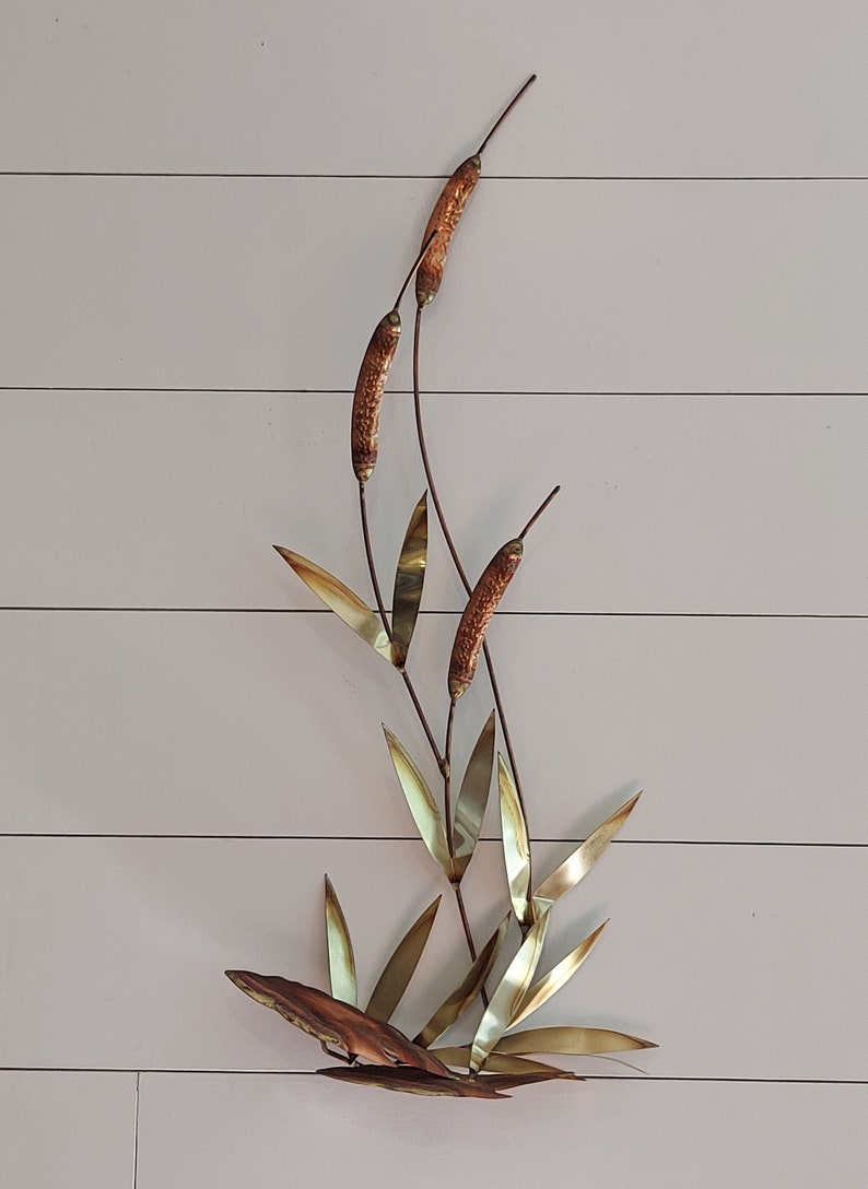 Vintage Brutalist Brass Copper Jere Style Cattail Sculpture Etsy