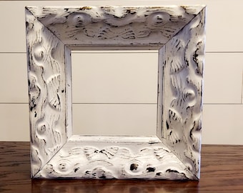 RARE 80s French Country Distressed White Picture Frame Chunky Ornate Raised 3D Style Wood Frame by Larson Juhl- Boho/Cottage Chic/Farmhouse