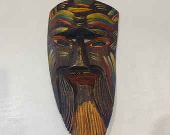 RARE Vintage Hand Carved Wood Tribal Face Mask Wall Decor Collectible-Boho Cultural Decor Carved Wooden Mask 11 3/4" T x 6 1/2" Tribal Art