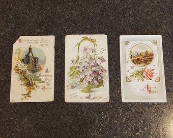 RARE 1909 & 1915 Christmas Postcards With George Washington 1 Cent Stamps-1912 Best Wishes Postcard-Antique Postcard 1900s Era Collectible