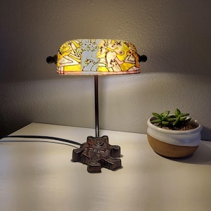 RARE VTG Grateful Dead Tiffany Style Bankers Lamp With Stain Glass