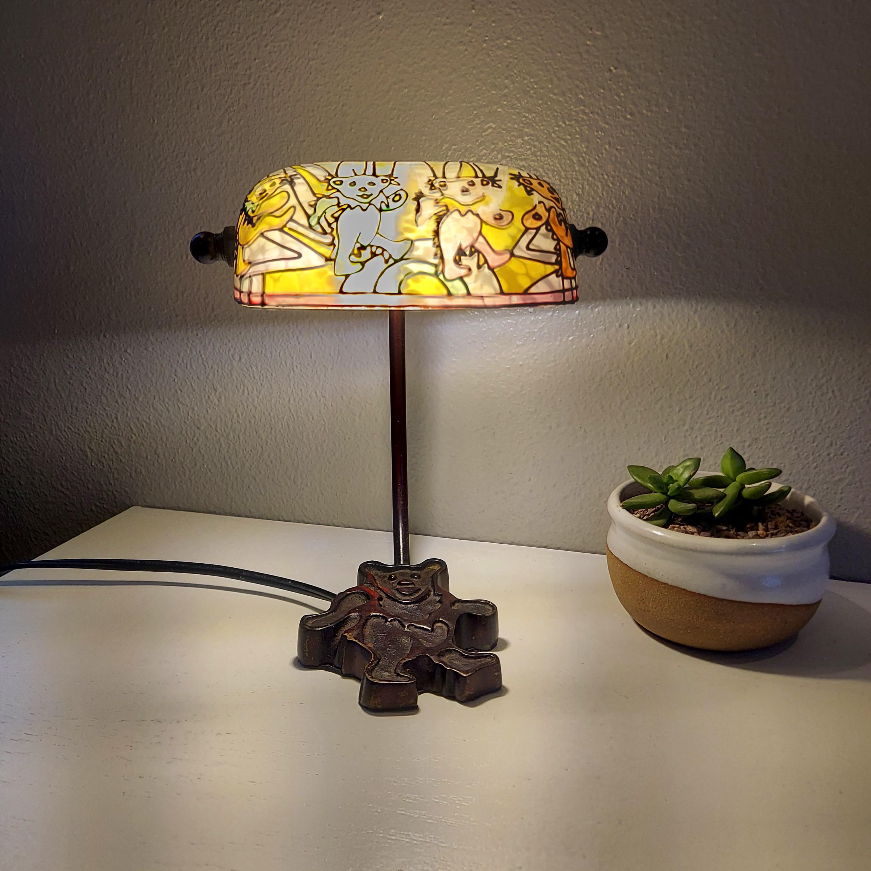 その他 GRATEFUL DEAD - SYF W/BOLT LAMP RARE VTG Grateful Dead Tiffany Style Bankers Lamp With Stain Glass
