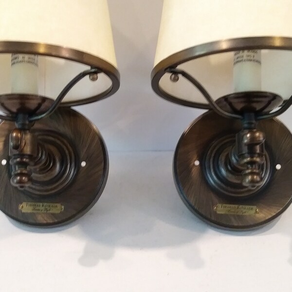 Vintage Set of Bronze Metal Wall Sconce Lamps with Shades Thomas Kinkade Westinghouse Lamps-Farmhouse to Traditional Neutral Wall Decor Lamp