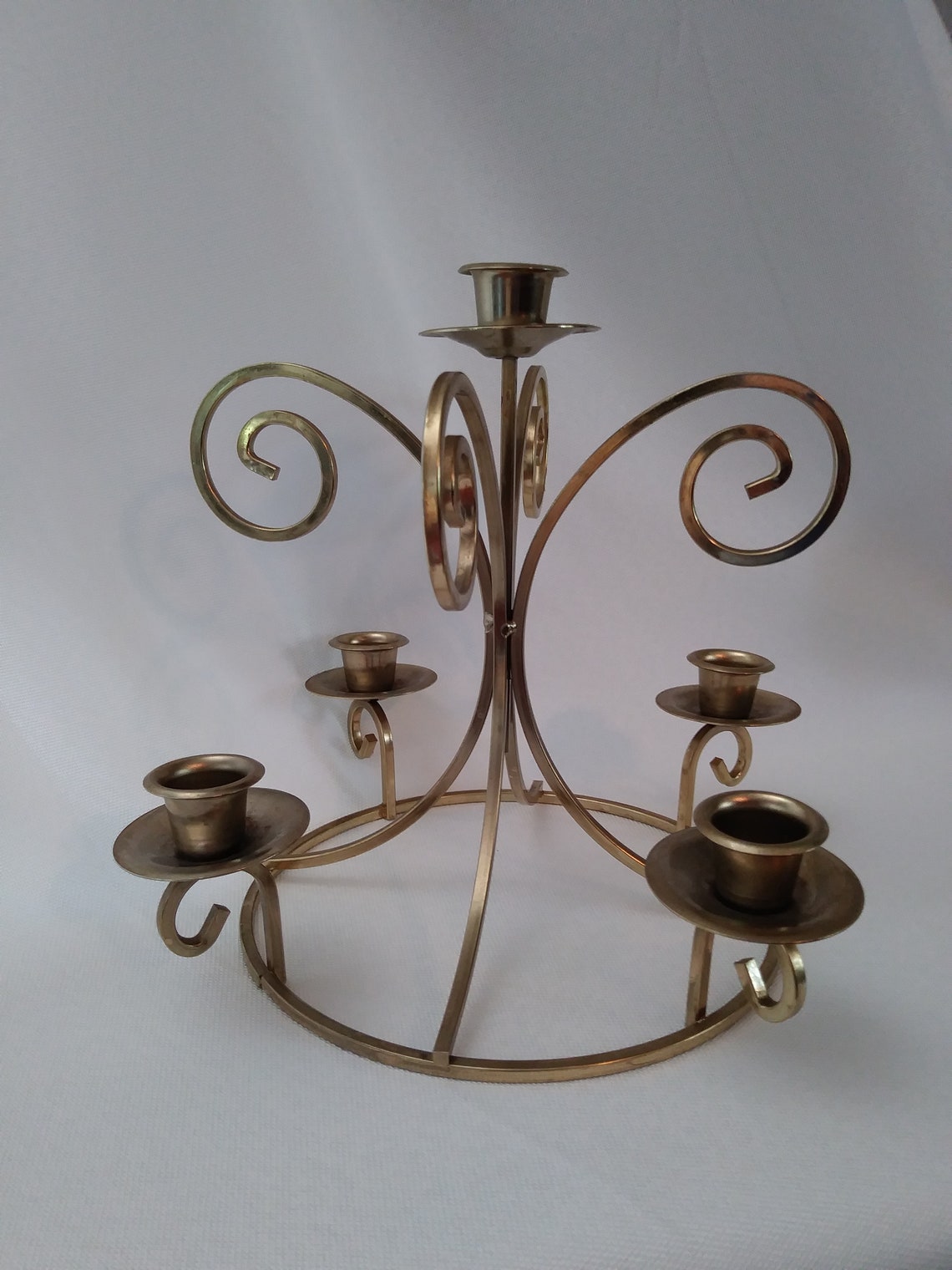 Vintage Multi Candle Holdergold Metal Candelabra 5 Arm Candle Etsy