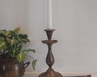 RARE Antique Brass Candlestick Holder With Brass Snuffer 2 pc. India-Old Brass Candle Holder With Brass Snuffer Boho To Farmhouse Home Decor