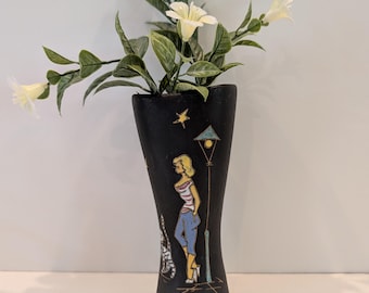 RARE Ceramic Ruscha "Paris" Decor Vase Signed West Germany Pottery With Blonde Figure by Street Lamp Paris-Retro Boho Ritzy Paris Vase
