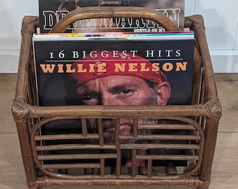 VTG MCM Bamboo Magazine Rack-Large Rattan Magazine Rack Home Decor-60's Bamboo Vinyl LP Album Holder-Cali-Asian Bamboo Book Rack-Boho Decor
