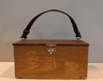 RARE VTG Handmade Primitive Wooden Box Purse With Ball Clasp Latch-Unique Old Wood Purse or Lunchbox-Primitive Purse Accessory/Storage Box