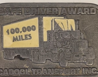 Rare CD HIT Trucker Belt Buckle 100,000 Miles Safe Driver Award Cabool Transport Inc Enameled Semi Truck Belt Buckle-Trucker Belt Buckle