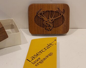 RARE 70s Carved Wooden Buck Deer Belt Buckle or Bull Elk Buckle New In Box By Lasercraft-Deer Hunter Buckle Gift-Rare Wood Deer Belt Buckle