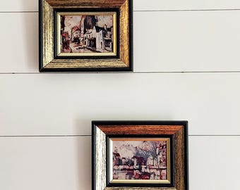 RARE VTG Oliver Foss Paris Seine River Litho Art Set Framed in Gold & Black Frames 8" x 7"-Parisian Wall Art Decor-Black and Gold Wall Decor