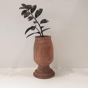 RARE Antique Primitive Handmade Wood Mortar Vessel Or Vase-Boho to Modern Farmhouse Neutral Home Décor-Brown Turned Wood Vase Shelf Decor
