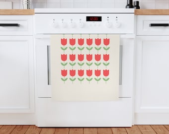 Red Tulip Organic Cotton Tea Towel, Flower Tea Towel, Floral Tea Towel, Kitchen Towel, Housewarming Gift, Mother's Day Gift, Gift for Mom