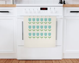Blue Tulip Organic Cotton Tea Towel, Flower Tea Towel, Floral Tea Towel, Kitchen Towel, Housewarming Gift, Mother's Day Gift, Gift for Mom