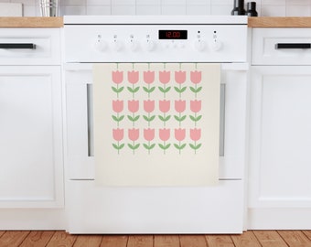 Pink Tulip Organic Cotton Tea Towel, Flower Tea Towel, Floral Tea Towel, Kitchen Towel, Housewarming Gift, Mother's Day Gift, Gift for Mom