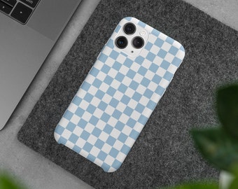 Pastel Blue Checker, Glossy or Matte Custom Tough Case for iPhone 8 11 12 13 14 15, Samsung Galaxy S10 S20 S21 S22 S23, Google Pixel 5 6 7