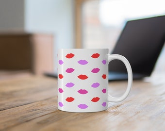 Red, Pink and Purple Lips, 11oz White Mug, Lips Mug, Valentine's Day Gift, Graduation Gift, Grad Gift, Mother's Day Gift, Gift for Mom