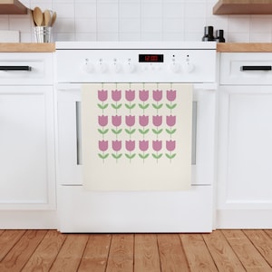 Paarse tulp biologisch katoenen theedoek, theedoek bloemen, theedoek bloemen, theedoek met bloemen, keukenhanddoek, housewarmingcadeau, Moederdagcadeau, cadeau voor moeder