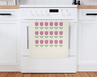 Purple Tulip Organic Cotton Tea Towel, Flower Tea Towel, Floral Tea Towel, Kitchen Towel, Housewarming Gift, Mother's Day Gift, Gift for Mom