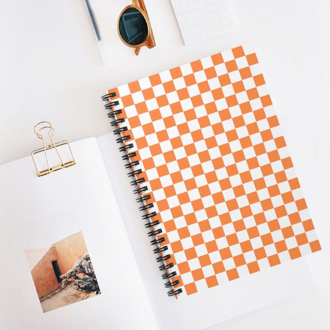 Open Notebook Chekered Orange and White Checker, Ruled Line, 8