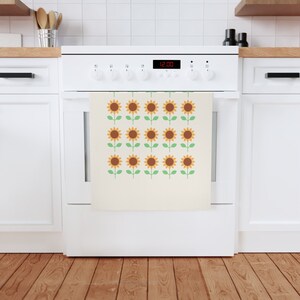 Yellow Sunflower Organic Cotton Tea Towel, Flower Tea Towel, Floral Tea Towel, Kitchen Towel, Housewarming Gift, Mother&#39;s Day Gift