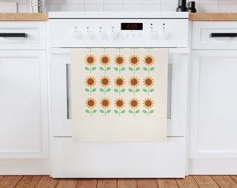 Yellow Sunflower Organic Cotton Tea Towel, Flower Tea Towel, Floral Tea Towel, Kitchen Towel, Housewarming Gift, Mother's Day Gift