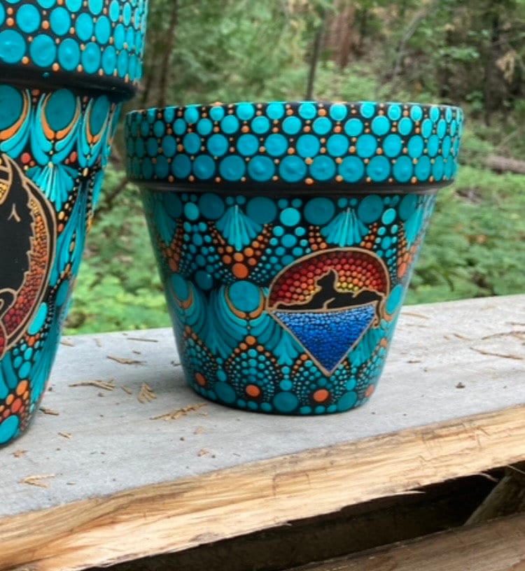 Hand Painted Turquoise Cats Under the Stars Flower Pot - Etsy