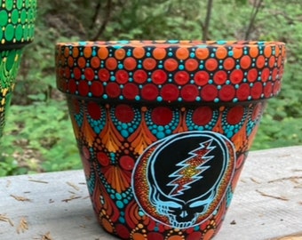 Hand painted red stealie flower pot