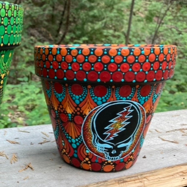 Hand painted red stealie flower pot