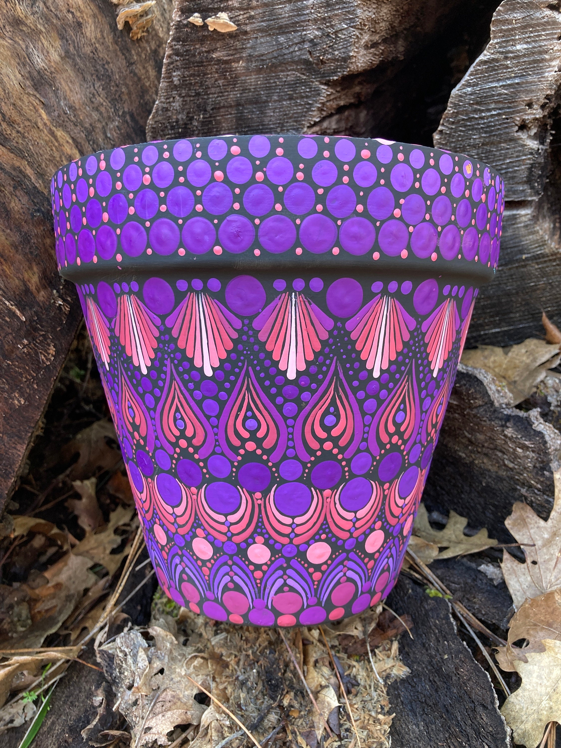 Hand Painted Pink and Purple Flower Pot - Etsy