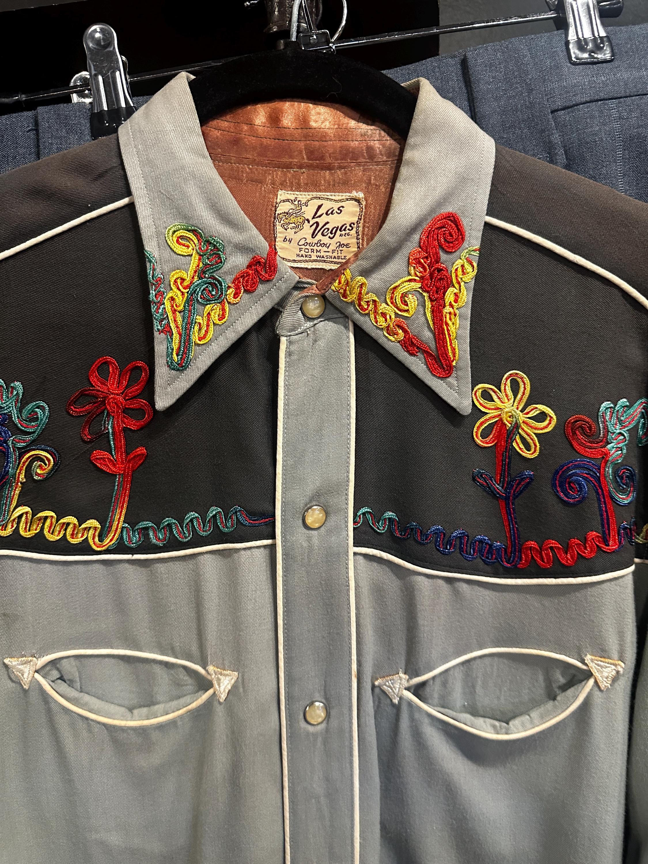 トップス 50's Vintage Western Shirt LAS VEGAS Vintage 1940s/1950s Las Vegas by COWBOY JOE Rayon Gabardine