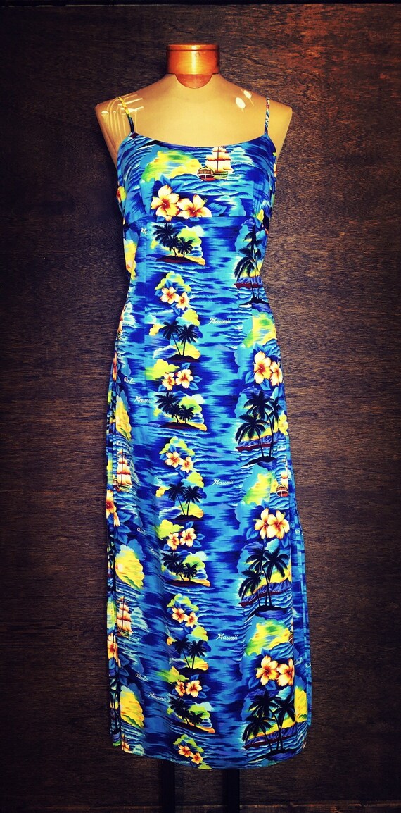 Vintage Deadstock Spaghetti Strap Hawaiian Maxi Dr