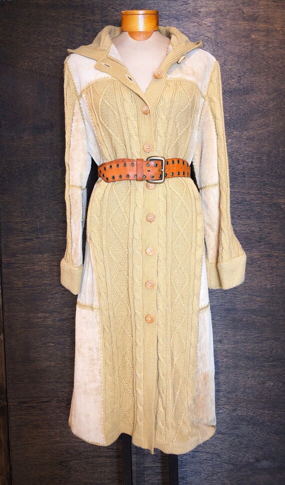 Vintage Womens 70’s Suede & Knit Hooded Jacket