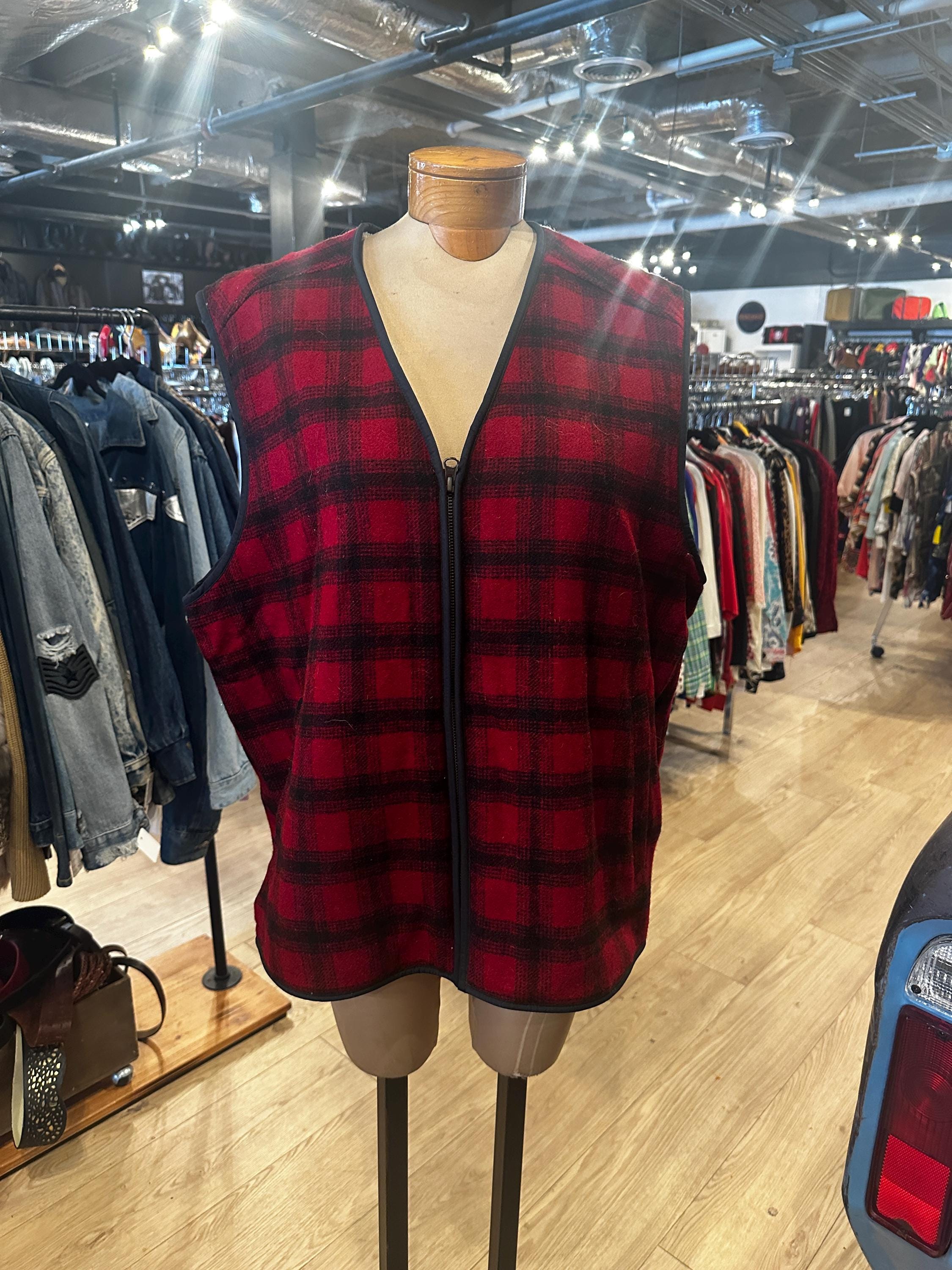 Vintage LL Bean Buffalo Plaid Lined Vest - Main Image