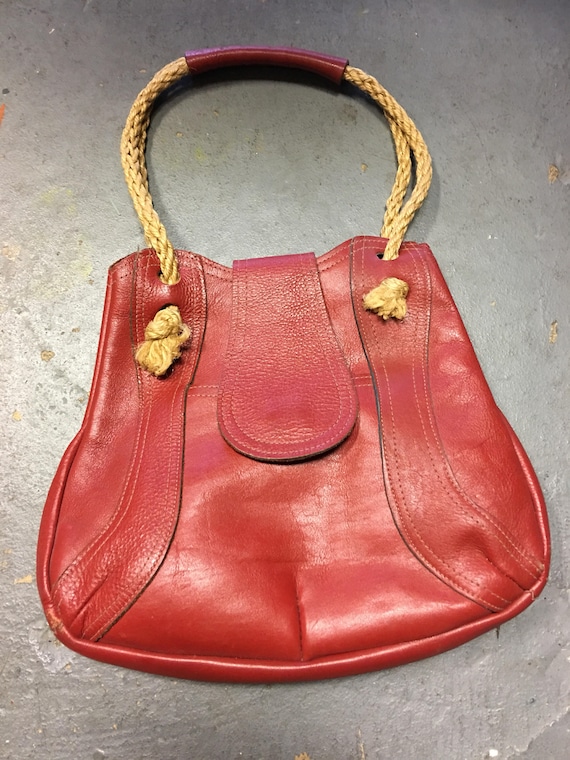 Vintage 1970's Brick Red Bag With Rope Handles
