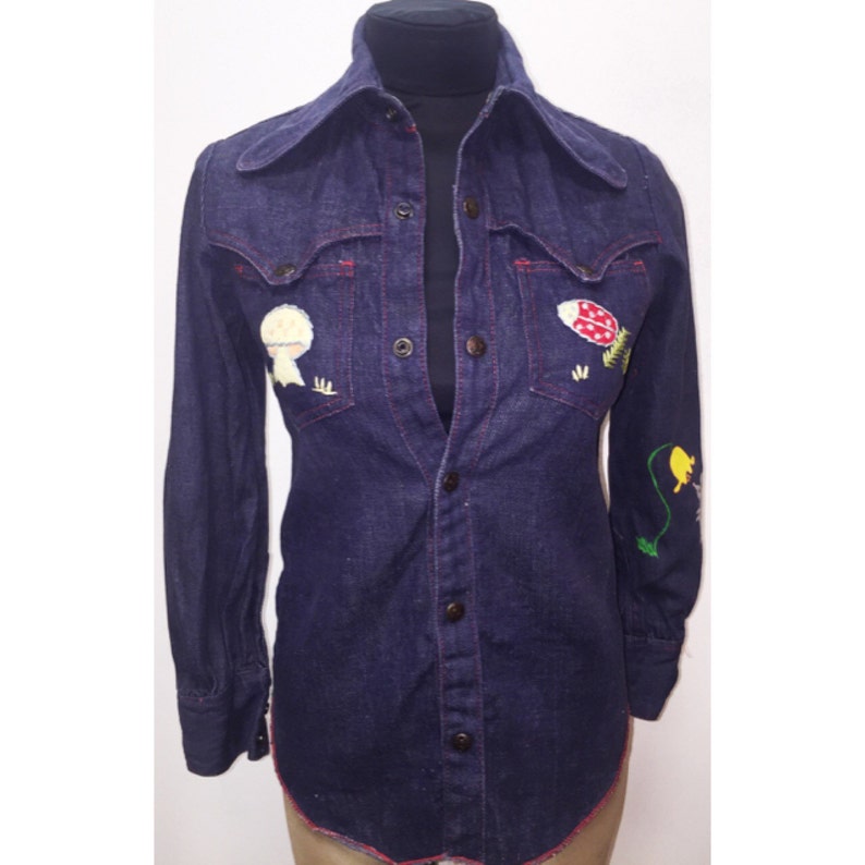 Vintage 1970/'s Denim Embroidered Shirt
