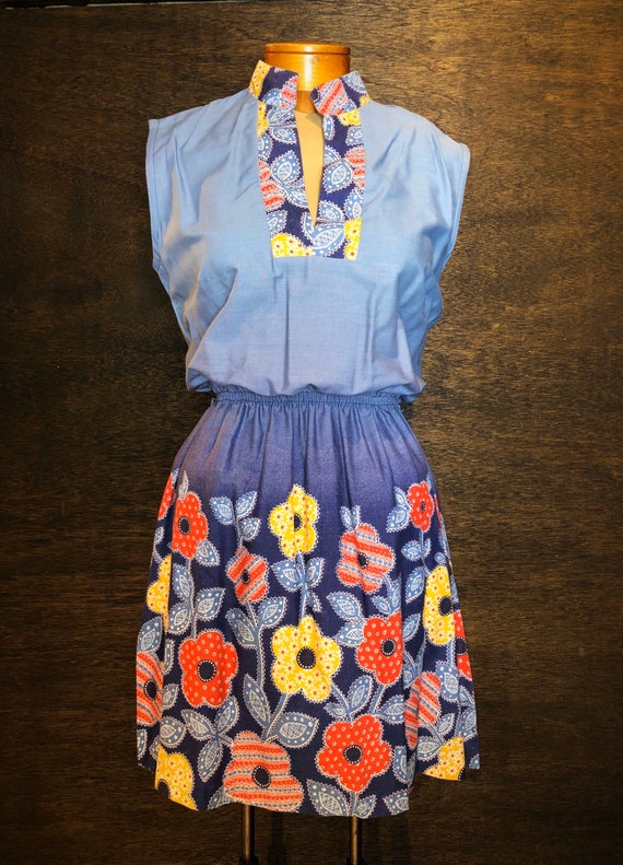 Darling Vintage Sears Bandana Print Chambray Dress