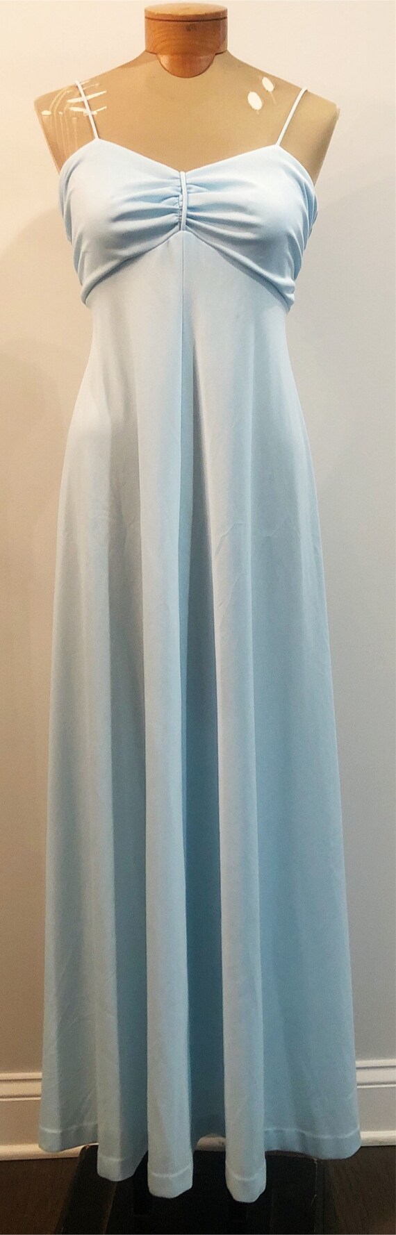 Vintage 1970's Powder Blue Maxi Dress With Ruching