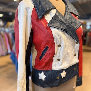 Incredible Womens 70’s Vintage Red White and Blue Leather Jacket