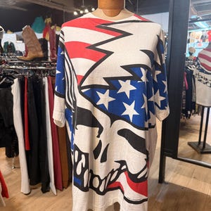 Authentic Original Vintage 90's Liquid Blue Grateful Dead American Flag Tshirt afbeelding 1