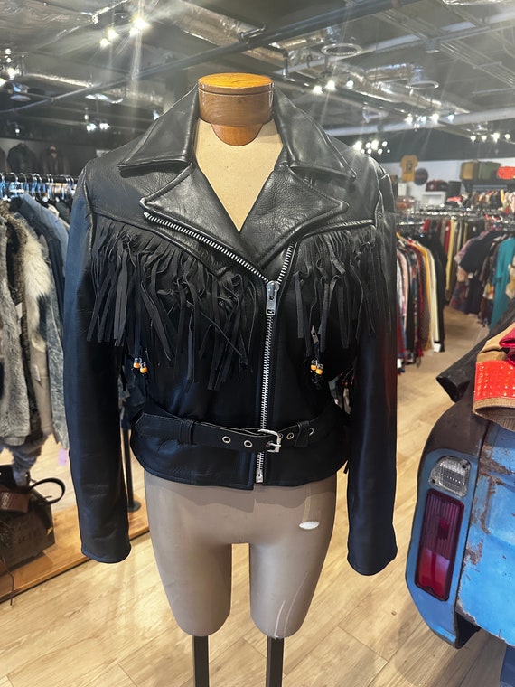 Women's Vintage Stripe Leather Biker Jacket main image 1