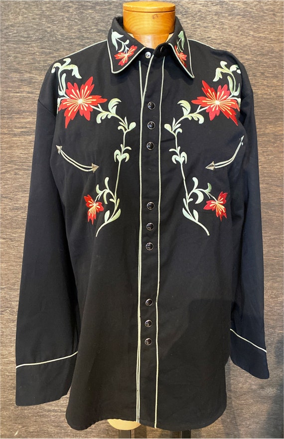 Vintage Scully Black & Red Western Pearl Snap